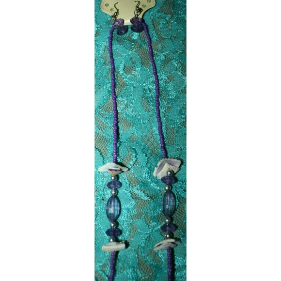 3/$15 Women's Beaded Shell Necklace/Earring Set Rhinestones Fashion Ladies New - Picture 2 of 3